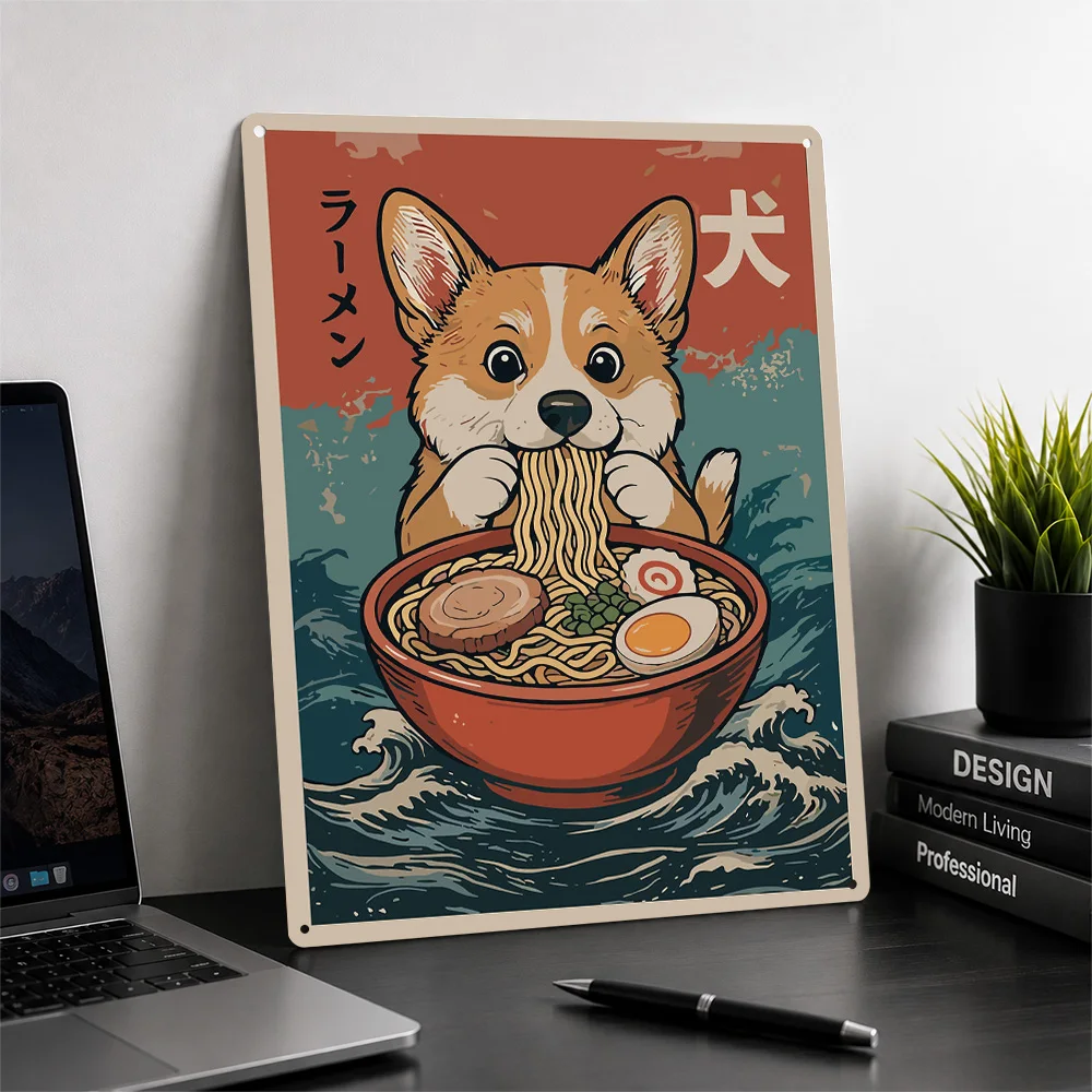 Corgi Ramen Luxury Decoration Home Decorations Room Decorating Interior Garage Accessories Metal Wall Art of Murals Desk Decor