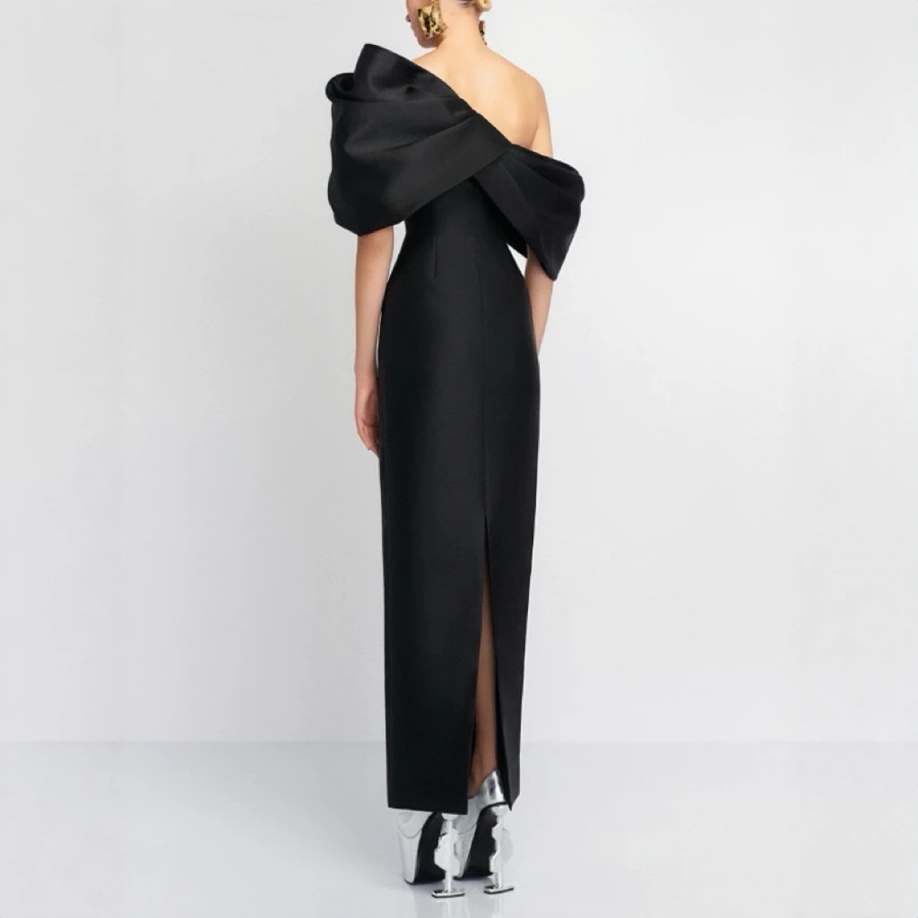 Elegante abito da sera monospalla nero aderente formale cocktail party abito da brindisi da sposa abito lungo da damigella d'onore per le donne