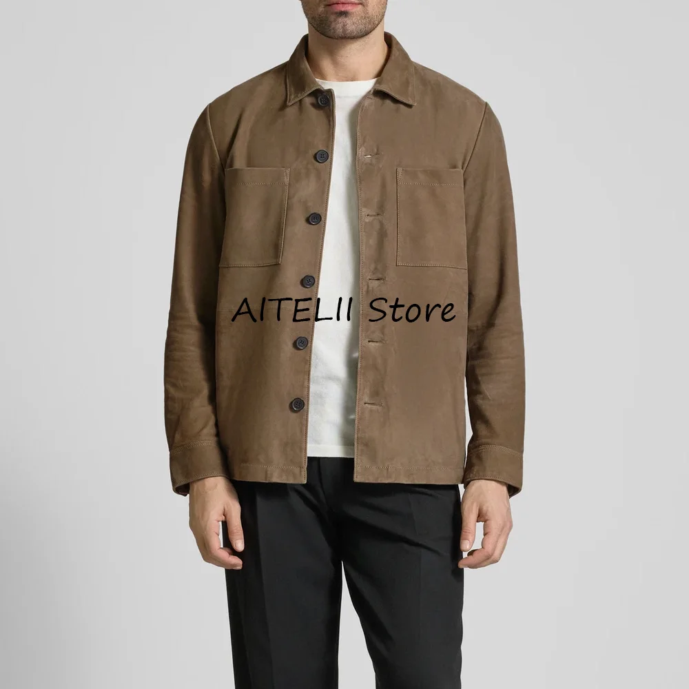 

Men's Jacket Double Chest Pockets Elegant Man Suit Advanced Outer Suede Fabric Simple Style Lapel Single-breasted Suits Blazers