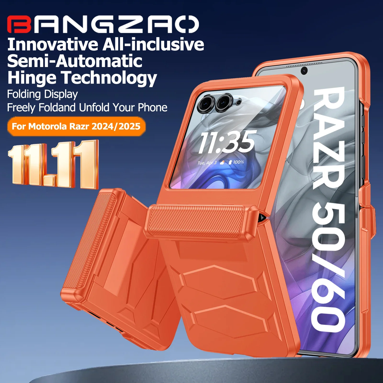 

Глобальный карнавальный фестиваль, чехол для телефона Motorola Razr 2025/Razr 2024, с шарнирной крышкой, с защитной пленкой для экрана, противоударный, оранжевый
