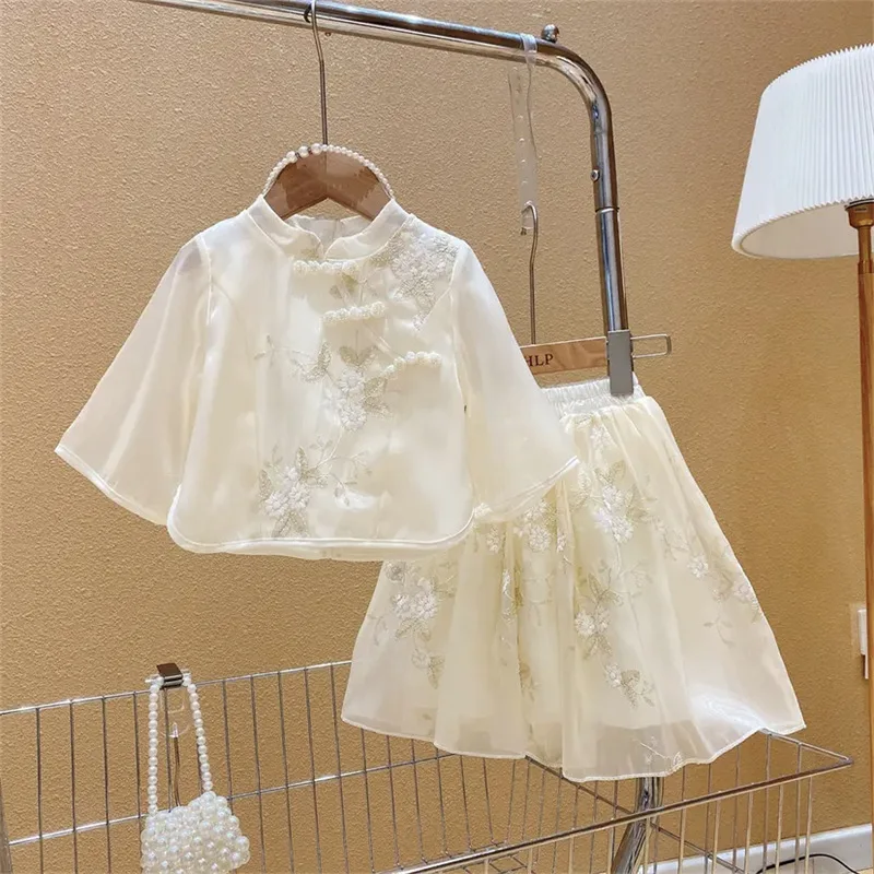 

Комплекты одежды для девочек, весна-лето 2025 г., детские рубашки принцессы, топы, юбки, платья из 2 предметов, костюм для малышей, детский костюм