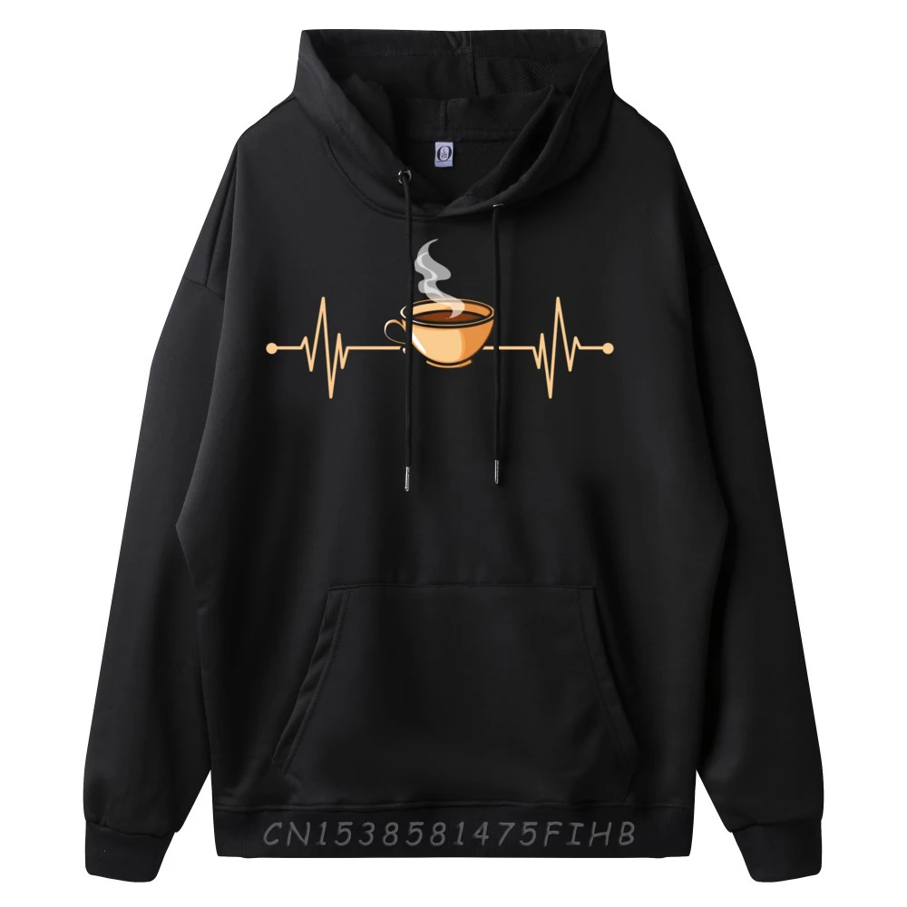 Drinking Coffee Heartbeat Cute Coffee Lover Luxury Hoodies Men High Quality Oversize Long Sleeve Hoodies Plus Size