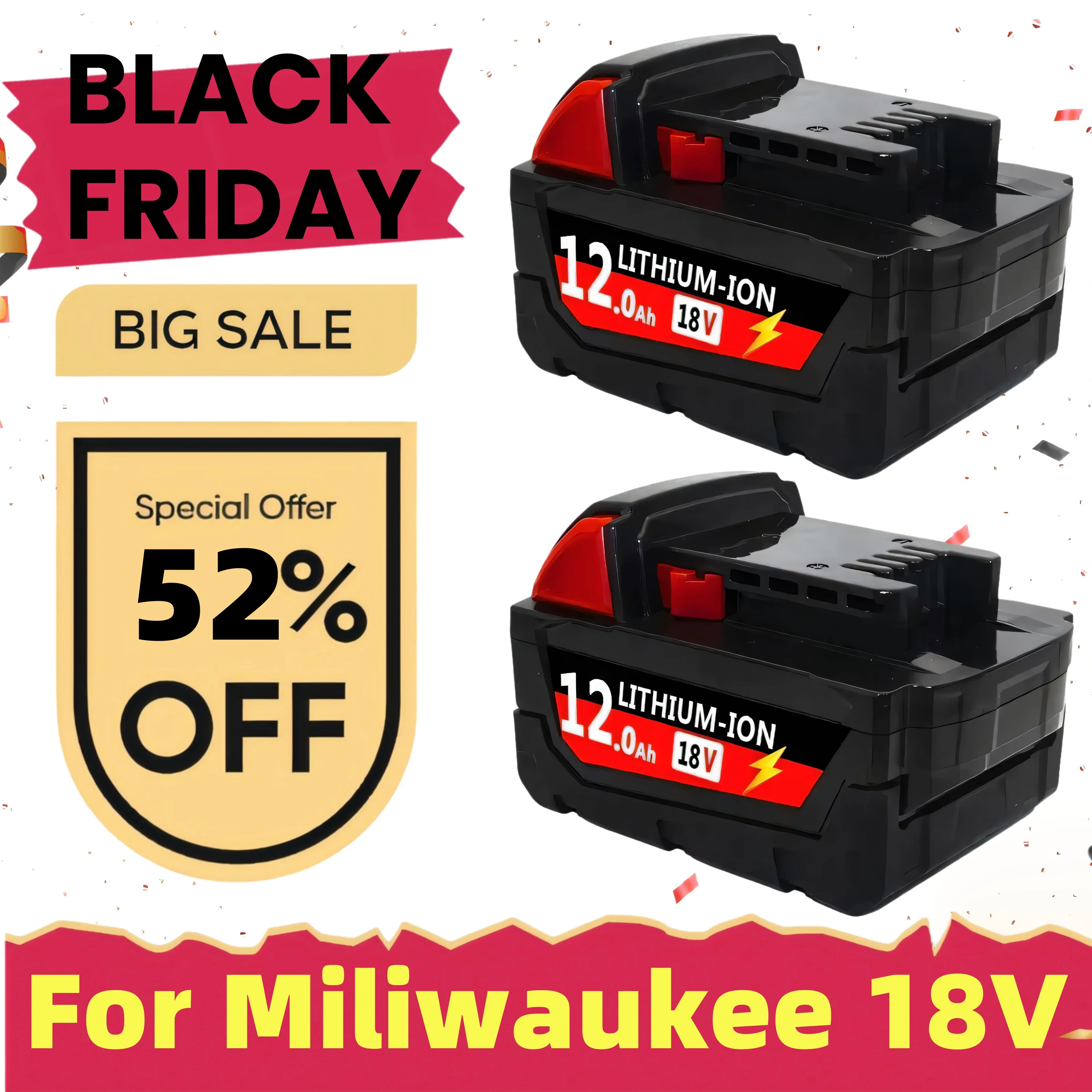 Replacement Battery for Milwaukee M18 18V M18B5 XC Lithium-Ion Battery 48-11-1815 2604-20 48-11-1850  and Milwaukee Charger