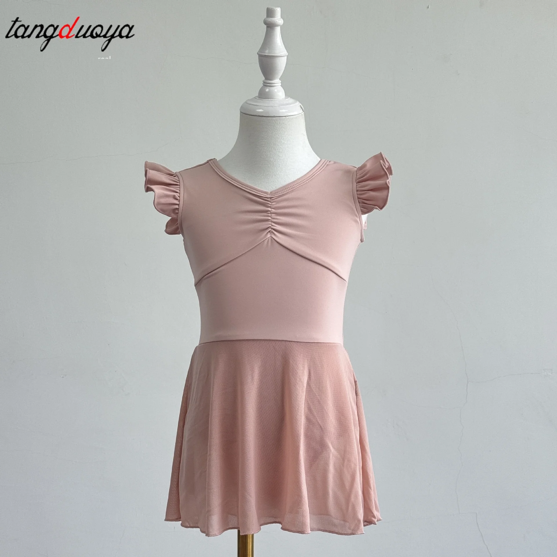 

Балетное платье-купальник для девочек, розовое, с коротким рукавом, для занятий танцами, для малышек/маленьких девочек/девочек постарше