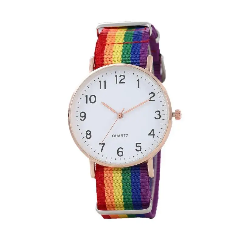 Reloj con correa de lona de arcoíris, relojes de pulsera con puntero Digital de Esfera Grande de Color arcoíris, relojes informales de cuarzo