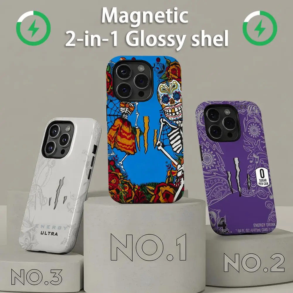 Funda Magnética para Teléfono M-MonsterES con Diseño de Bebida Energética 2 en 1, Carcasa Brillante para iPhone 17, 16e, 16, 15, 14, 13, 12, 11 Pro Max Plus