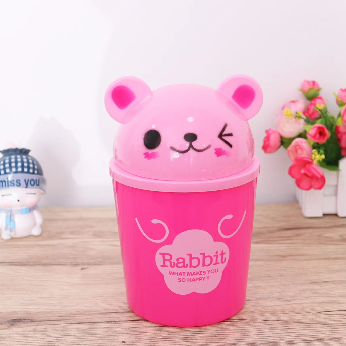 

Mini Trash Can Rabbit Design Desktop Waste Bin For Car Office Home Pink Small Garbage Organizer Clamshell Dustbin
