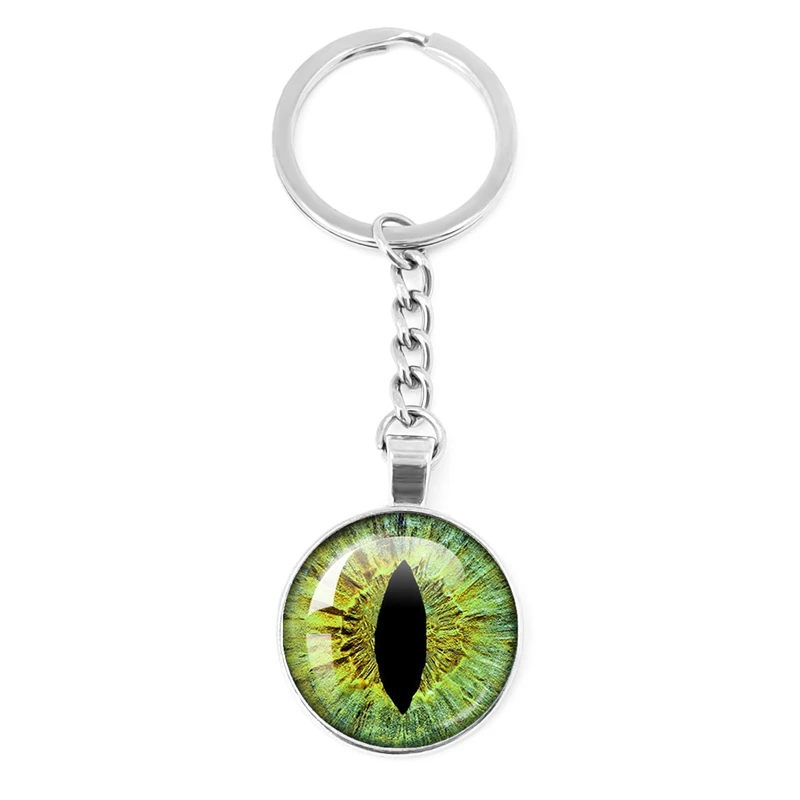 2023 New Vivid Green Eyes Evil Eye Keychain Beautiful Animal Dragon Cats Eye 25mm Glass Cabochon Keyring For Friends