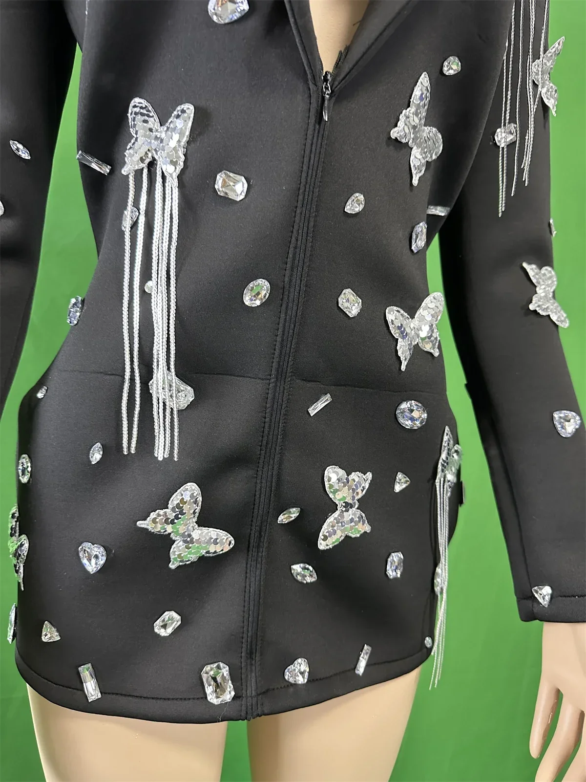 Black Blazer Design Women Sequins Butterfly Birthday Party Festival Singer Outfit Stage Wear Performance Costume Carnival
