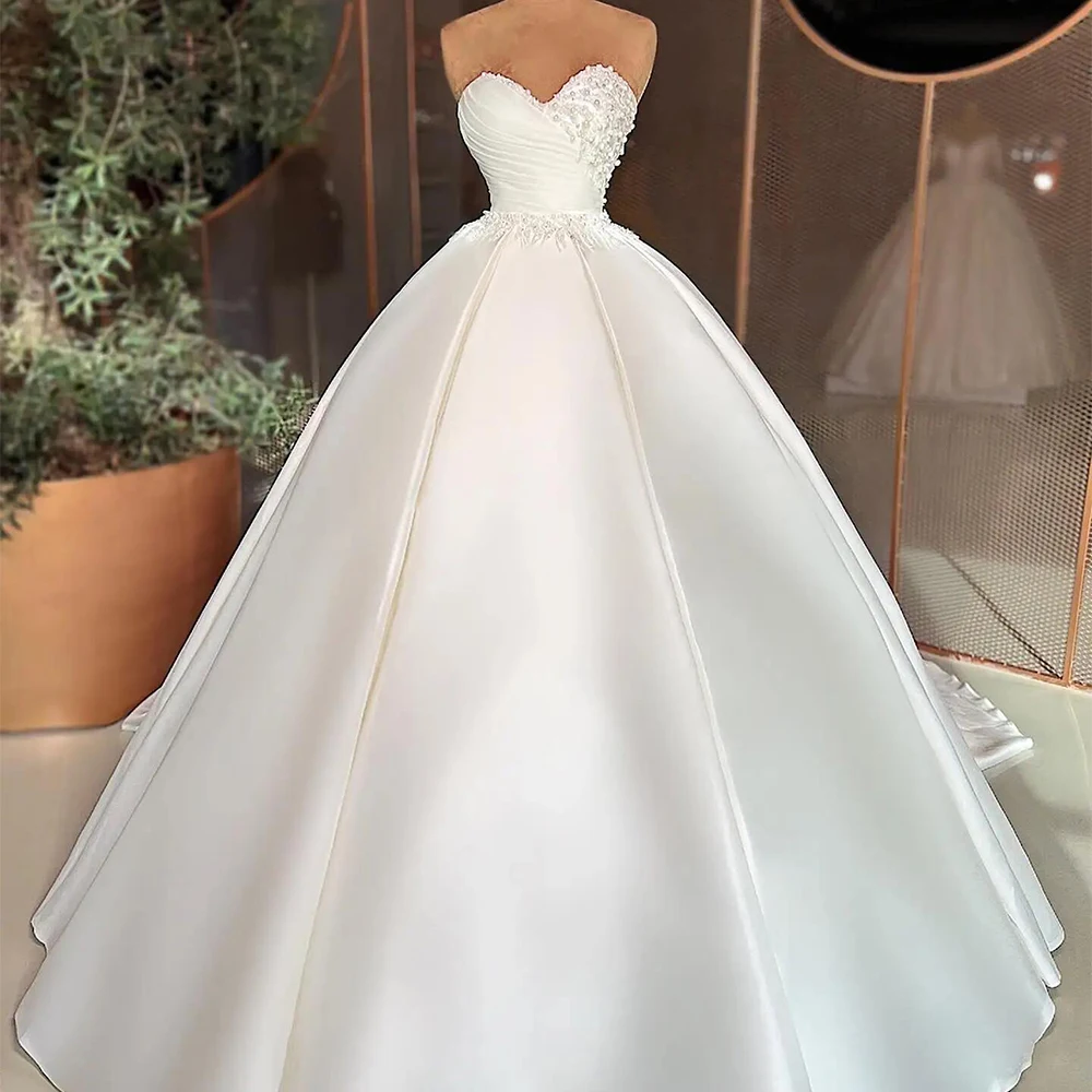 

Вечернее свадебное платье без рукавов в форме сердца для элегантных женщин, свадебные платья на заказ, блестящие бусины и блестки, 2024, Robe De Mariée