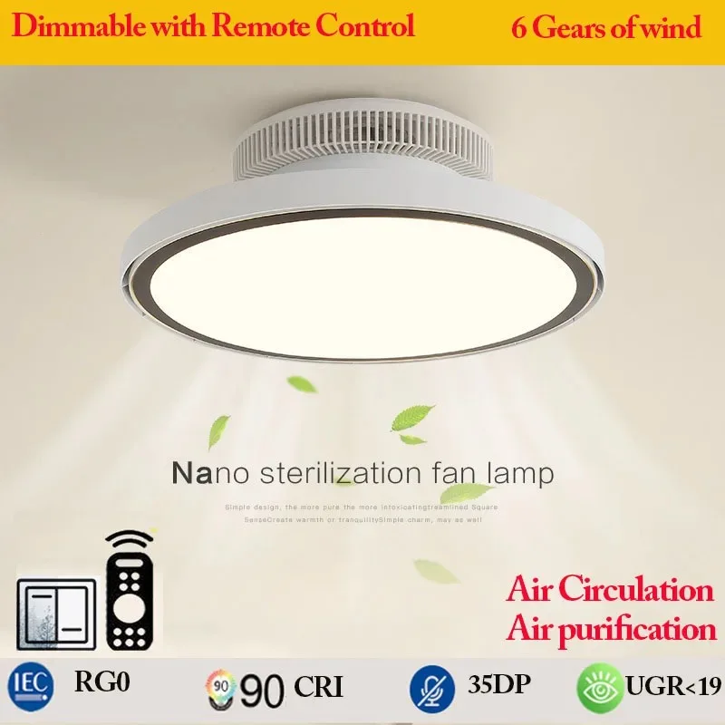 Bladeless Fan Light Bedroom Light Full Spectrum Eye Protection Anti Blue Light Ceiling Lamp with Electric Fan Mute All-in-One