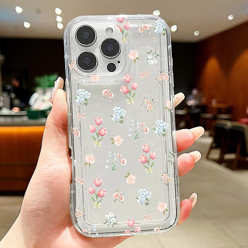 For iPhone 16 17 15 14 13 12 11 Pro Max Case Cartoon Cherry Floral Clear Cover For iPhone XS Max 7 8 Plus 16E 17 Air Soft Funda - náhled 5