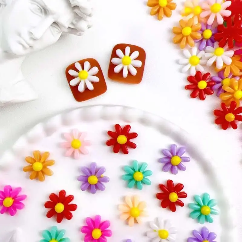 30PCS Macaron colored Daisy Nail Charms 3D Resin Sweet Flowers decorazioni per unghie per accessori per unghie fai da te fatti a mano