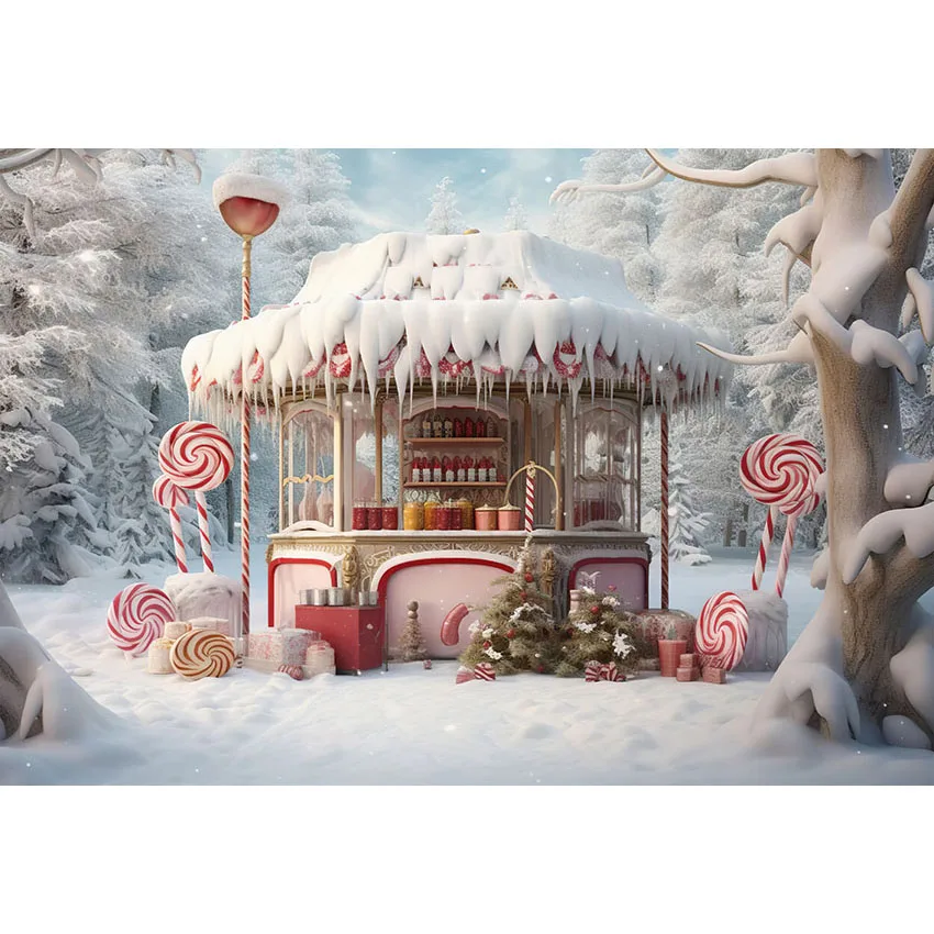 Mehofond зимний Снежный фон Рождественский магазин конфет сосновая елка семейный портрет фотография Фон Фотостудия фотосессия