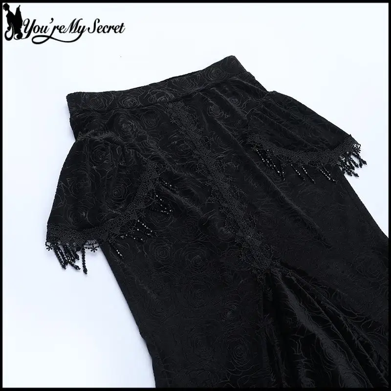 الخريف المرأة ذيل السمكة تنورة جديدة غير النظامية هيكل السمكة تنورة خمر ثقافة فرعية أسلوب فاسق موضة القوطية فستان ذيل السمكة الأسود #5