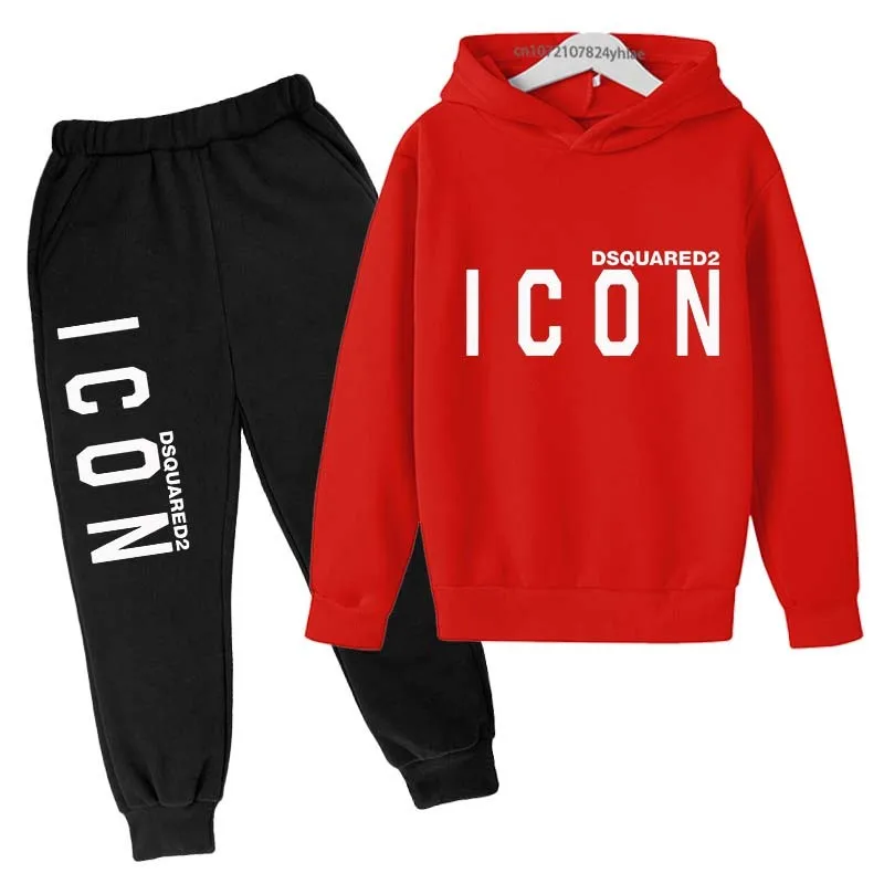 Kids Autumn Spring suits 3-13 Years Boys Girls Casual sweatshirts Outifts Children 2pcs IC Print Hoodie+Pants Sets
