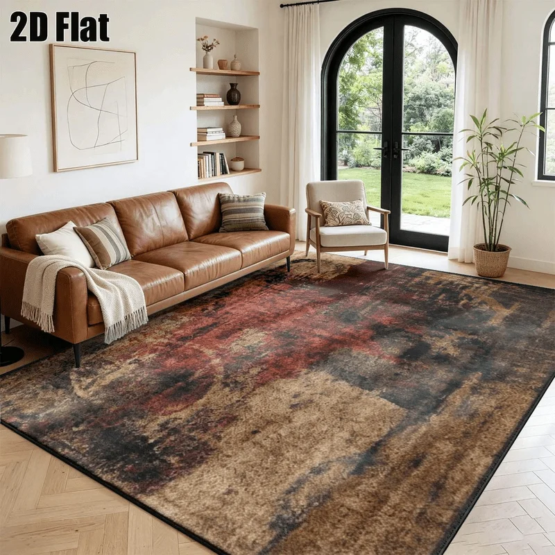 1Pc Retro Abstract Art Carpet, Bohemian Style Decorative Rug for Living Room, Bedroom, Dining Room, Bedside, Indoor and Outdoor Patio, Home Decor Accessories