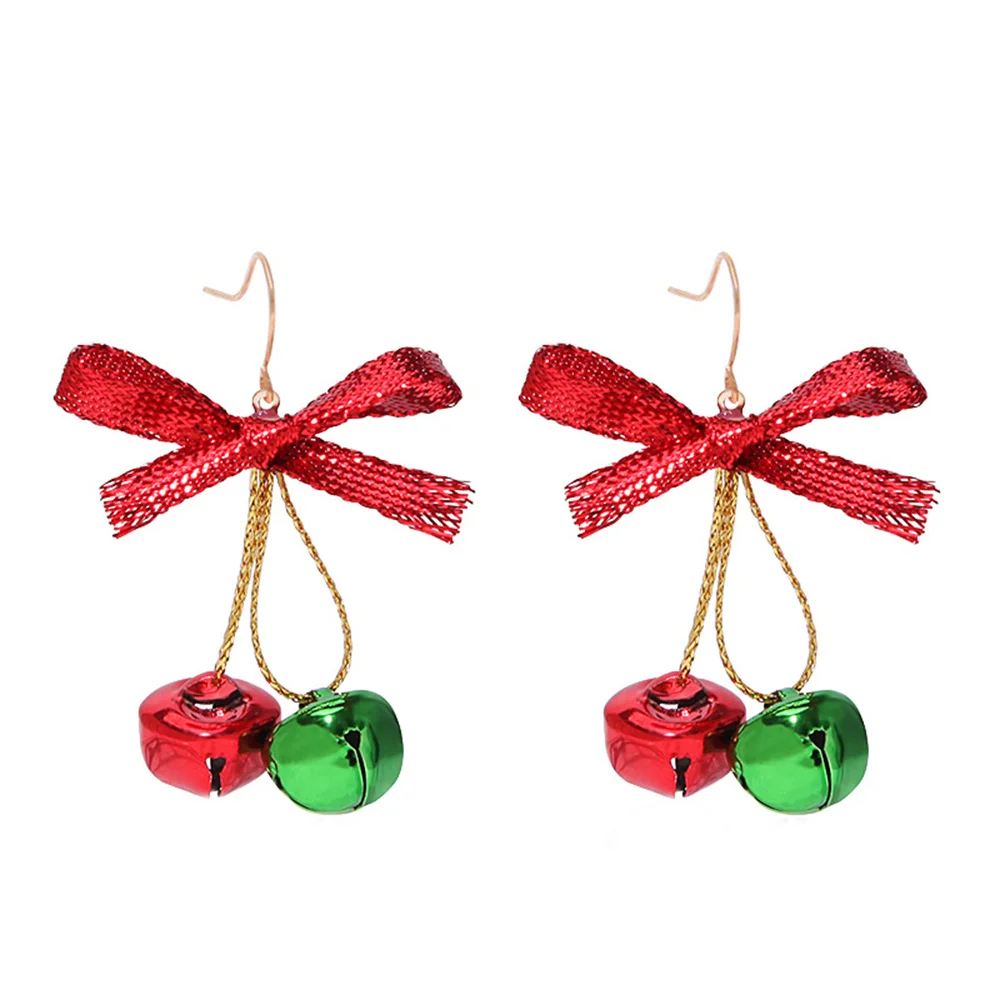 

Christmas Red Green Little Bells Bowknot Women's Earrings Fashion Luxury Metal Ear Hook Jewelry Accessories Festival Gift