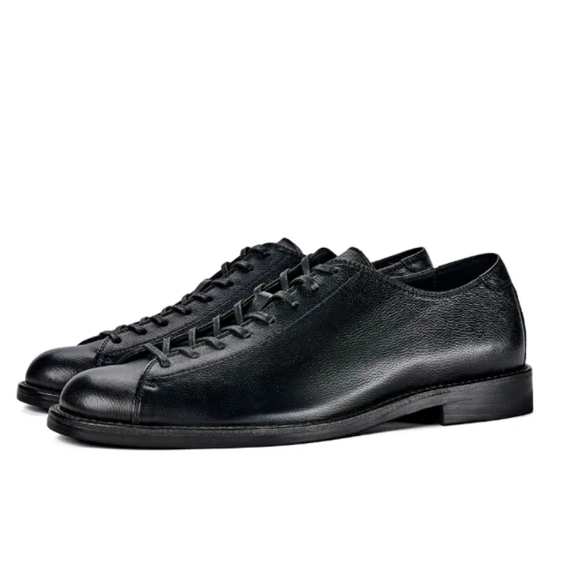 

American Retro Men's Shoes Black Thick Soled Derby Work Low Top Lace Up Casual Leather Shoes Male Designer Luxury Dress Oxfords