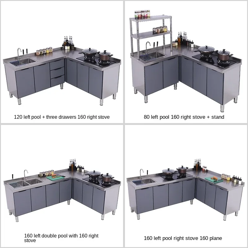 Kitchen Stainless Steel Cabinet Countertop Sink Washing Basin Integrated Storage Stove