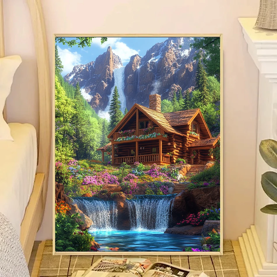 

SDOYUNO Paintings For Painting By Numbers Forest cabin scenery Crafts Supplies Adults Adult Coloring Acrylic On Canvas Wall Art