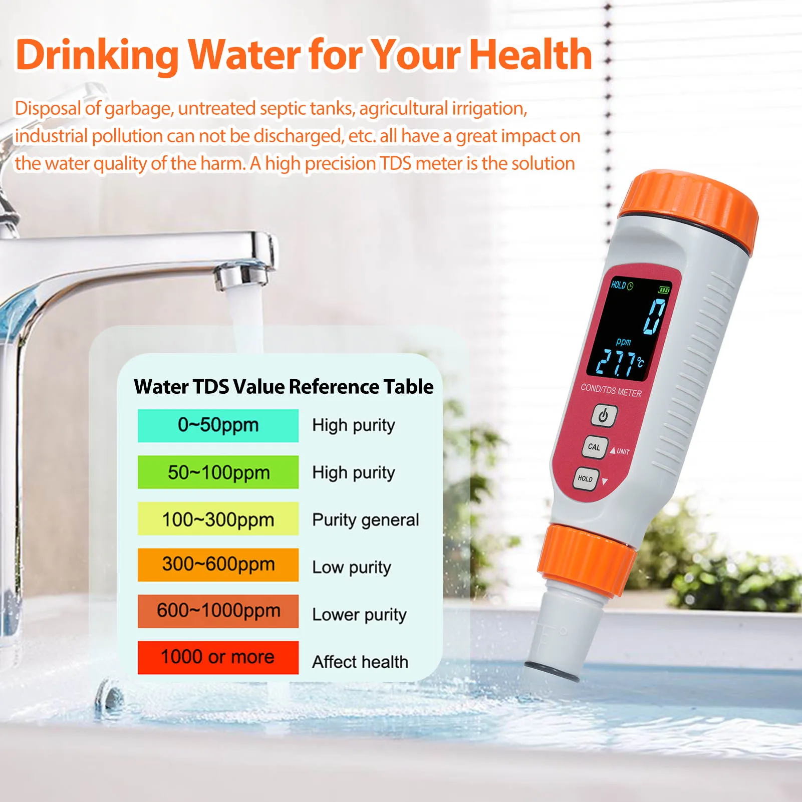 SMART SENSOR 3 IN1 Digital Water Quality Meter COND/TDS/Temp Meter 0~1999ppm/0~19.99ppt Pen Type Conductivity Meter for Aquarium