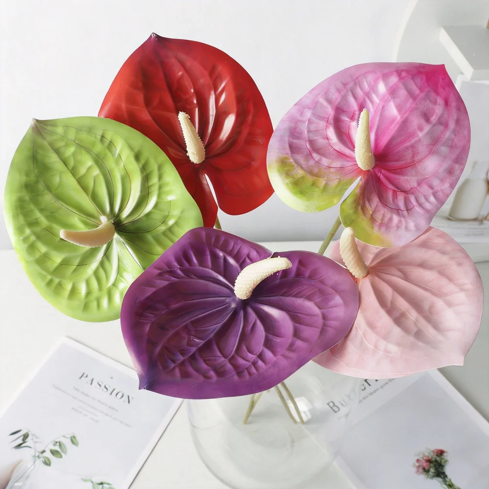 Fleurs artificielles d'Anthurium réalistes 3D, toucher réel, tige unique, fausse fleur pour la décoration de la maison, des mariages et des événements, qualité supérieure