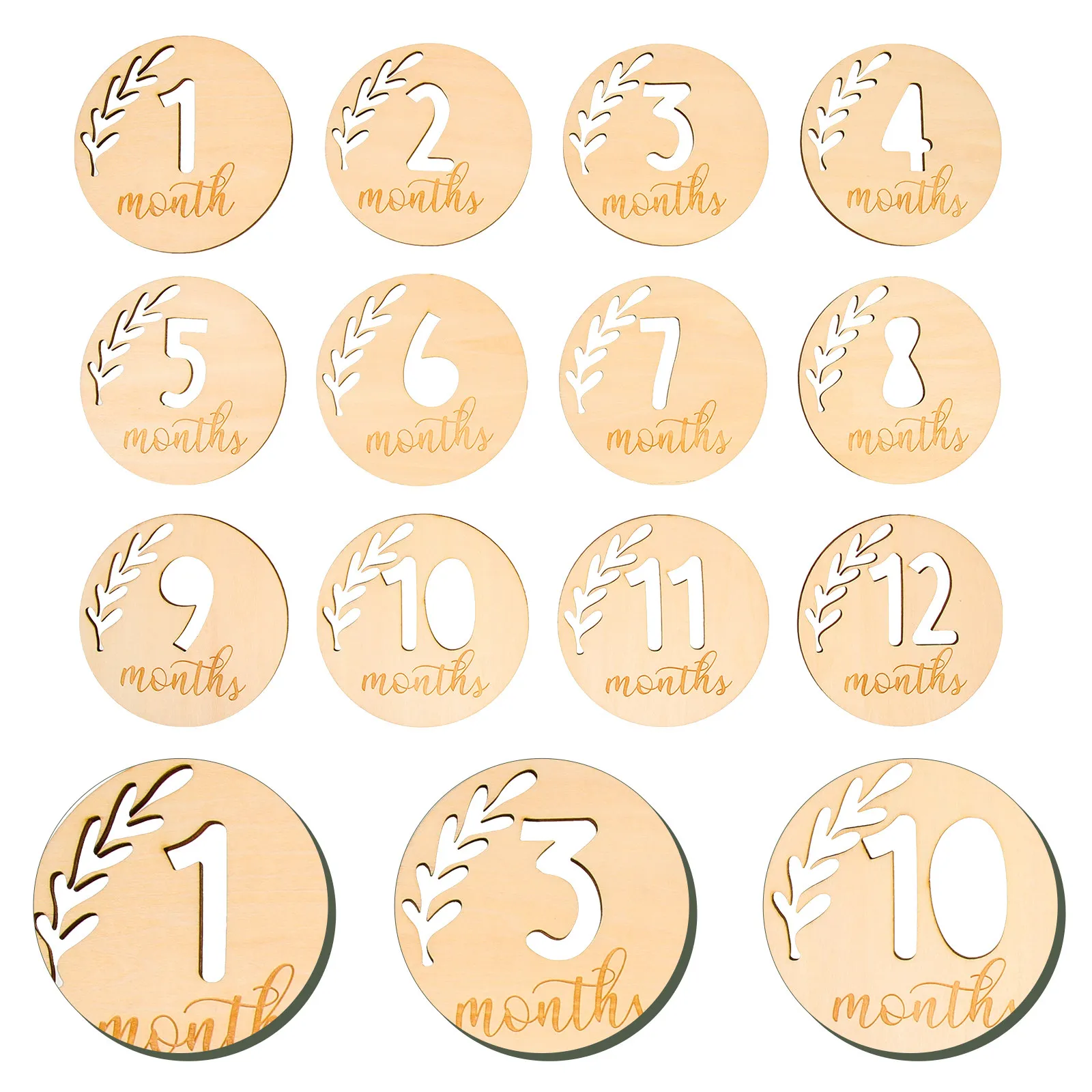 12Pcs Baby Growth Milestone Cards Hollowed Wooden Monthly Blocks Newborn Photo Props Infant Shower Gifts Commemorative Cards