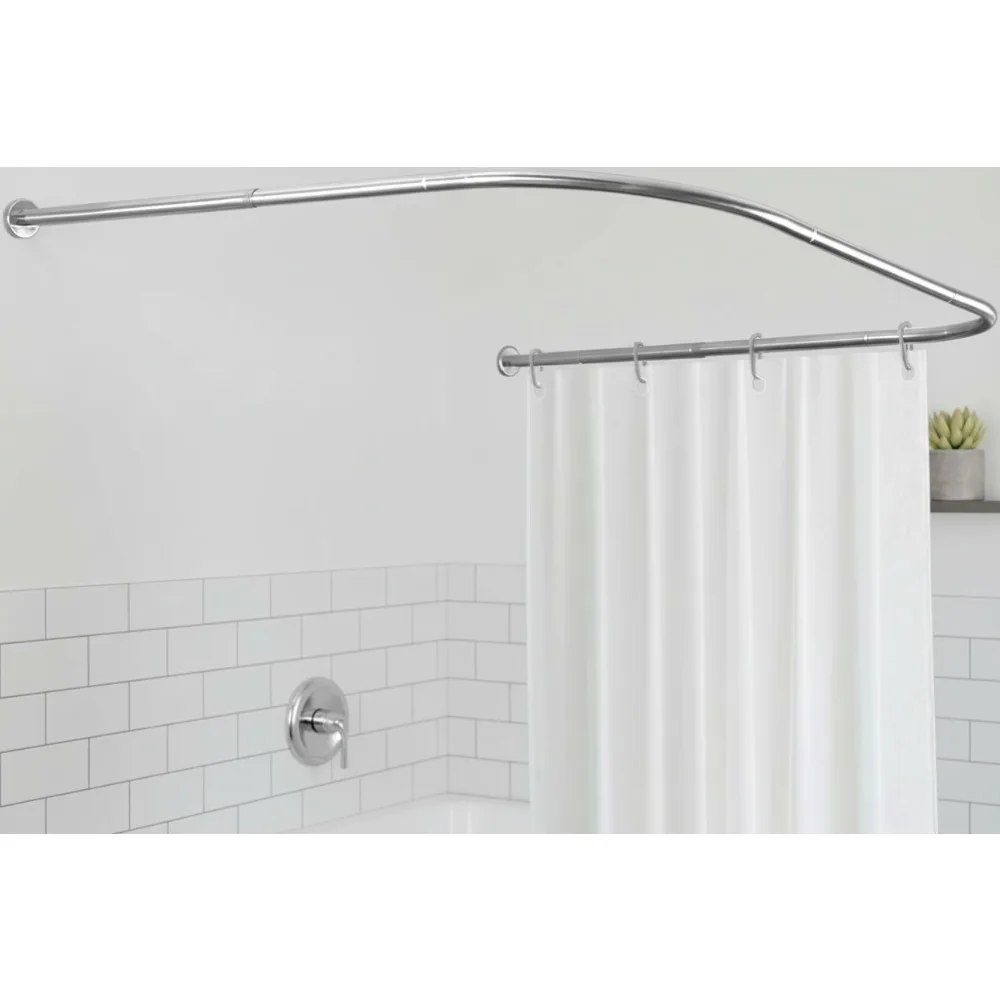 

Adjustable U-Shaped Corner Shower Curtain Rod Wall Mounted Stainless Steel Bathroom Space Saver