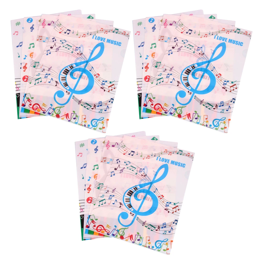 

12Pcs L Type File Folder Piano Note Pattern PVC Document Holder A4 Paper Organizer Two Page Folder Reusable File Protector Music