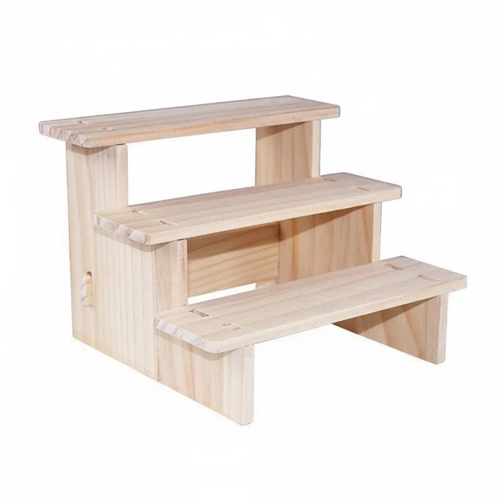 Three Tier Wooden Display Shelf Organizer Stand Wood Grain Shelf Display Stand for Room Decor Accessories and Collectibles