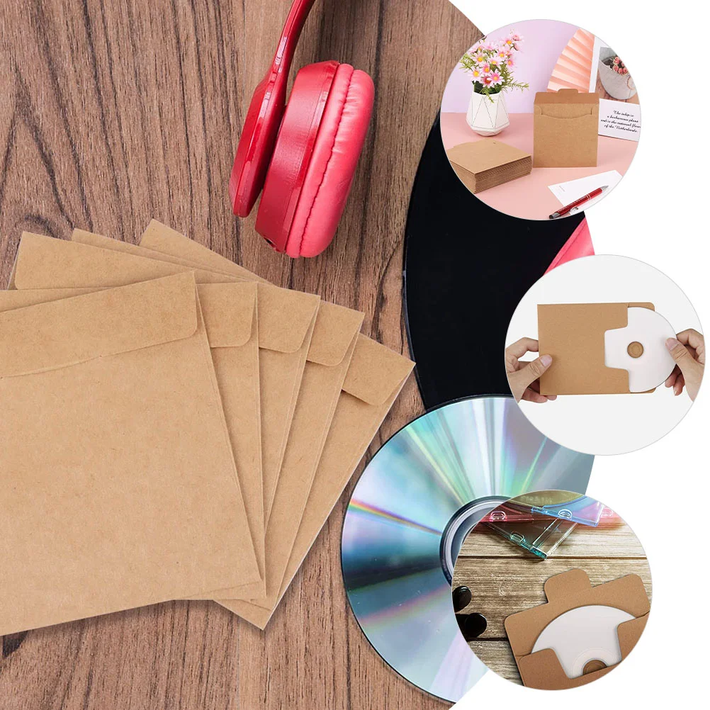 50 Pcs Packaging Bags CD Storage Brown Paper File Envelope Pouches Kraft Packing