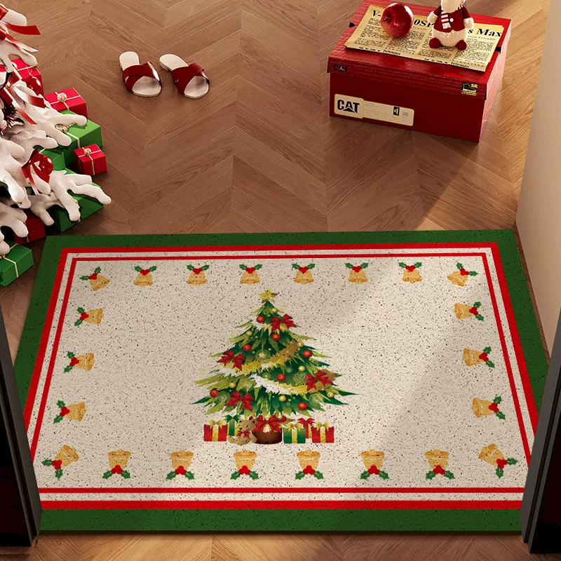 VIKAMA Retro Border Christmas Tree Carpet, Anti Slip And Absorbent Floor Mat, Indoor And Outdoor Home Decoration