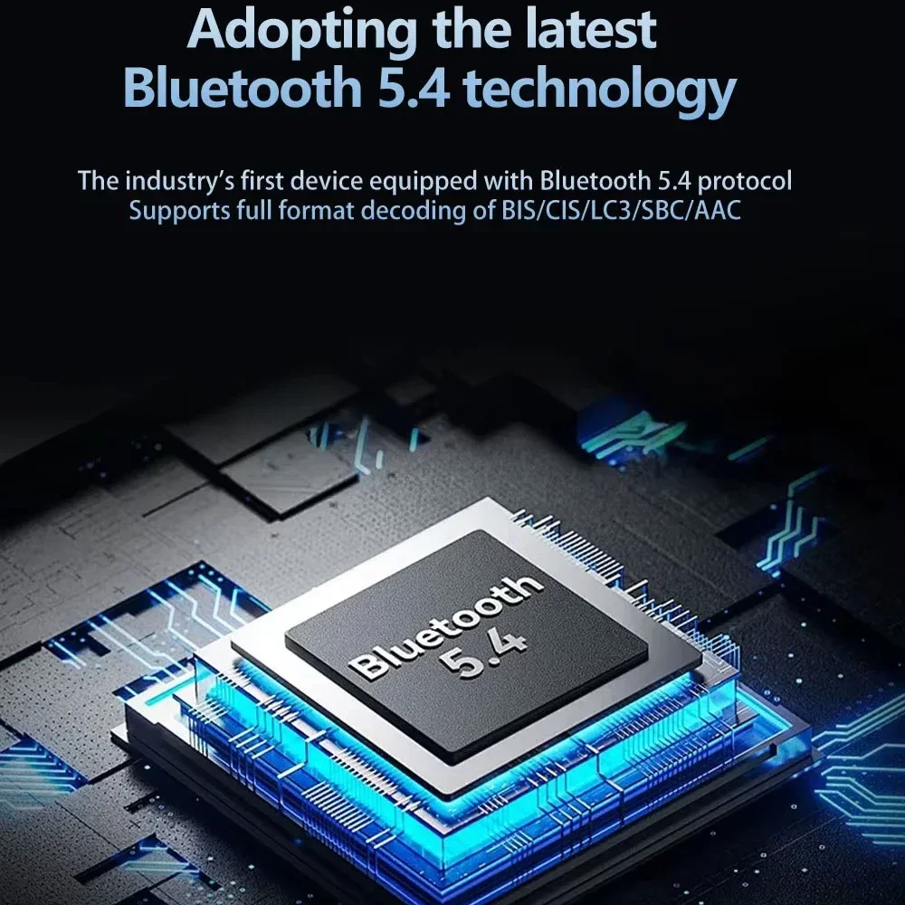 Bluetooth 5.4 オーディオレシーバートランスミッター AAC aptX-LL/HD/AD LC3 ブロードキャストオーディオアダプター 2 IN 1 ワイヤレスステレオ音楽マイク付き