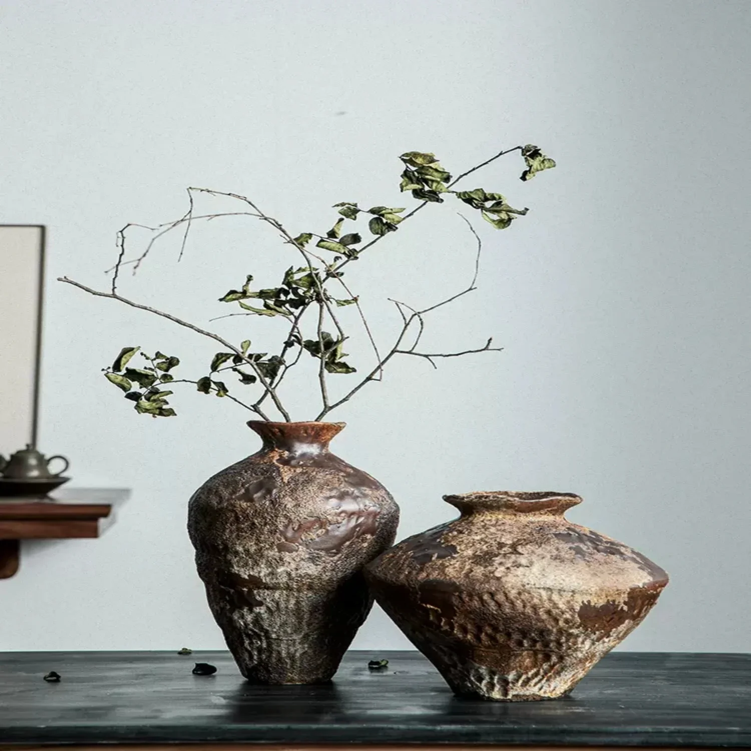 

Charming, elegant, and exquisite large vintage Zen pot with handcrafted decorations - a rustic centerpiece for home decor. This