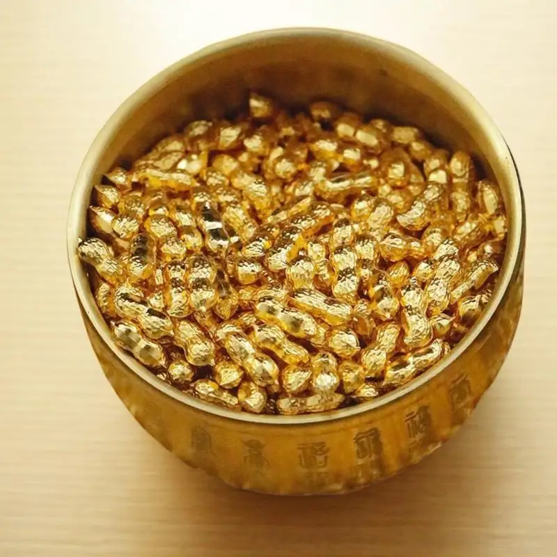 100PCS 1CM Solid Gold Plated Rice Peanut Fortune Bowl Filler With Mini Ingots Chinese Lucky Decoration For Wealth Vase Display