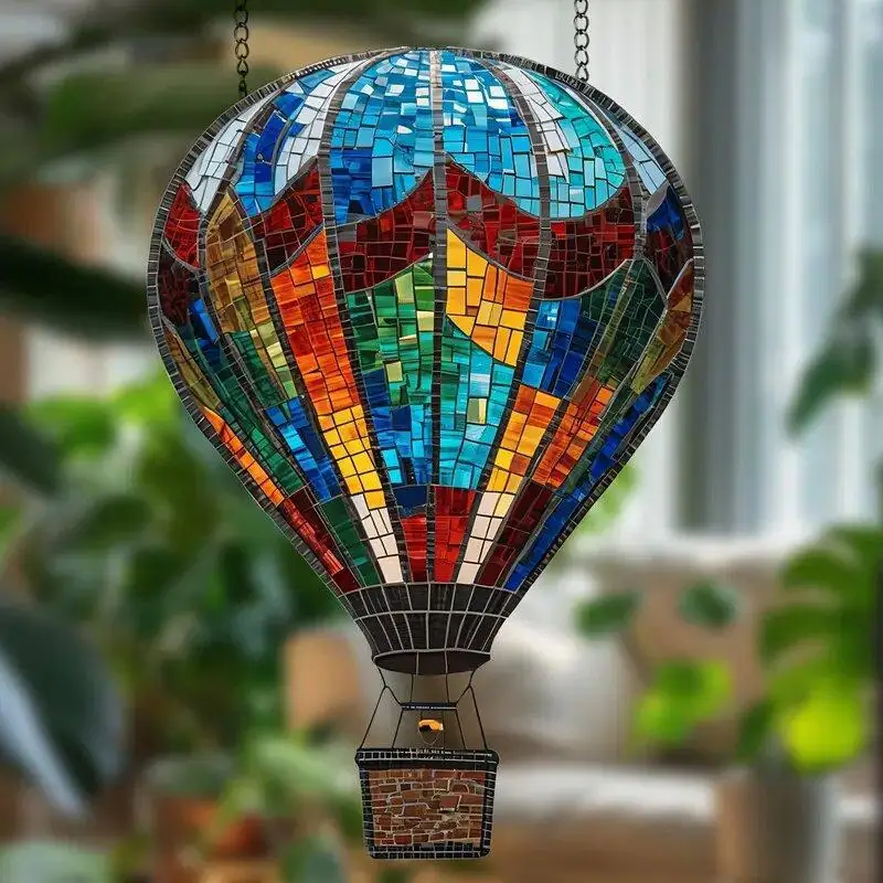 1pc 2D Acrylic Hot Air Balloon Light-Collecting Device Flower Window Pendant Garden Home Decoration
