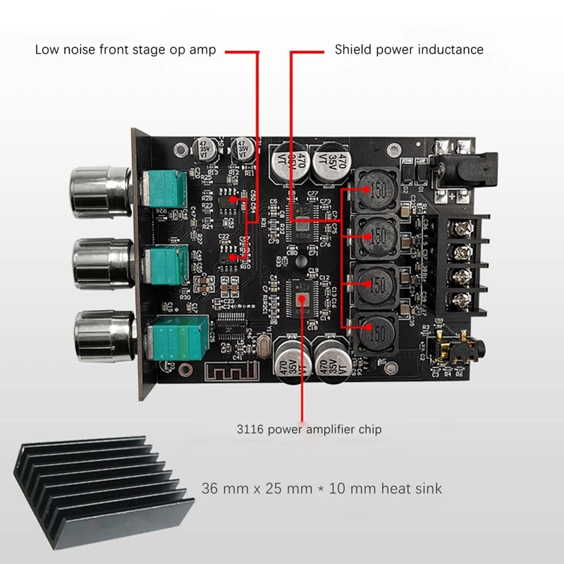 Áudio Potência Stereo Amplificador Módulo Board, Bass AMP, Bluetooth 5.0, Subwoofer, ZK-1002T, TPA3116D2, 100Wx2