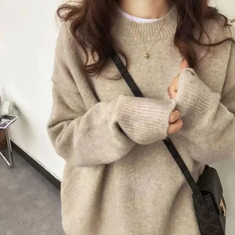 

Vintage Women Solid Sweaters Autumn Winter O Neck Long Sleeve Pullovers Tops Korean Fashion Oversized Thick Knitted Sweater Y2k