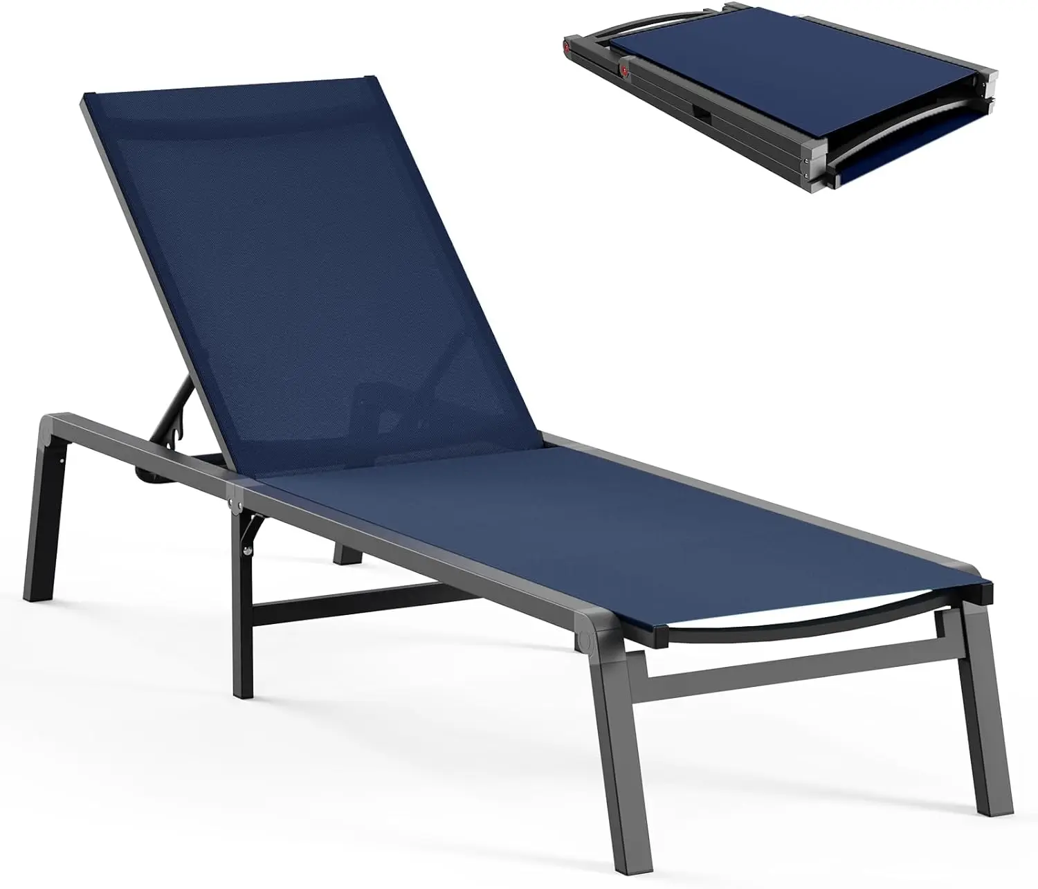 Chaise Lounge  -  & Assemble Free Outdoor Lounge Chair with 5 Adjustable Backrest, Patio Lounge Chair fo