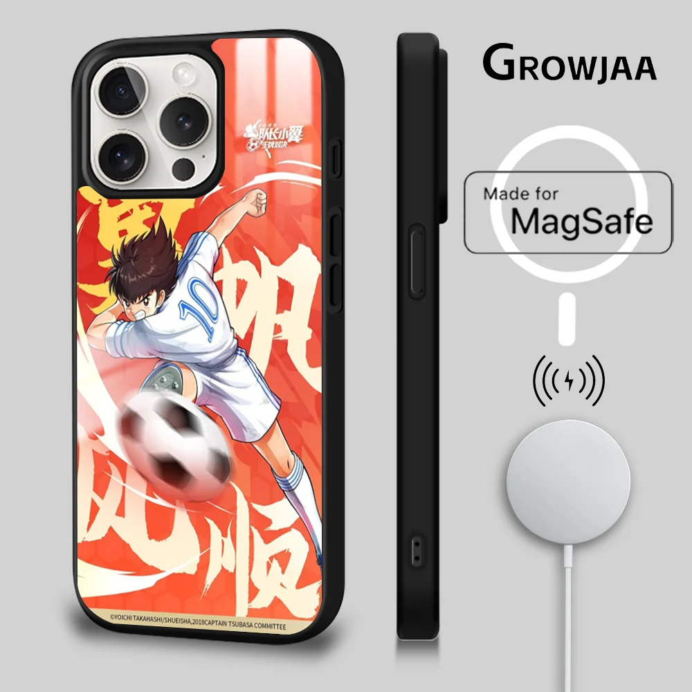 C-Captain T-Tsubasa Cartoon Phone Case For iPhone 16 15 14 13 12 11 Pro Max Plus Mini Magsafe Mirror Wireless Magnetic Funda