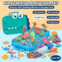 351Pieces Children Tool Set Electric Drill Screw Nut Puzzle Toys Pretend Play Dinosaur Drilling Assembly Educational Toy Boy