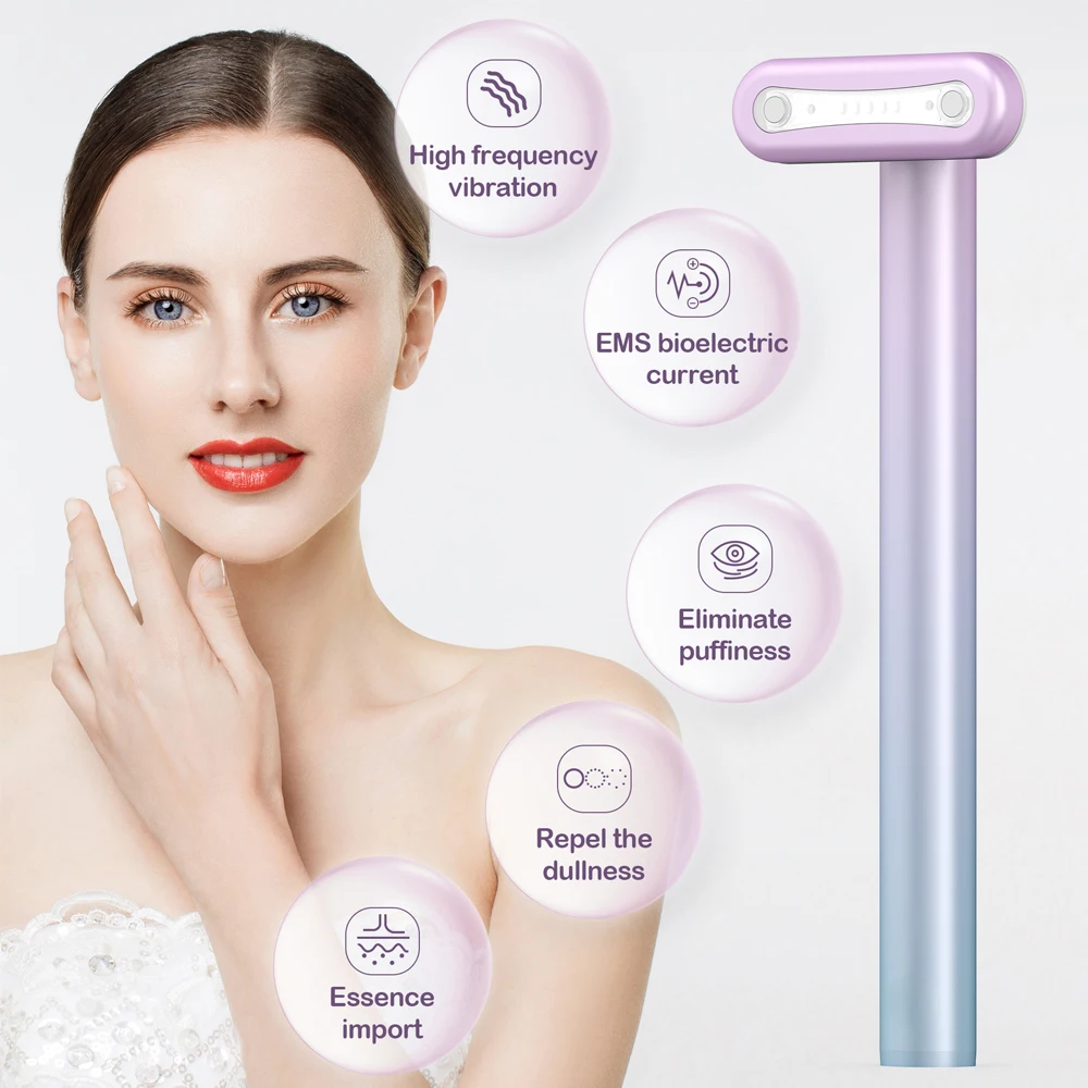 Red Light Therapy Facial Skincare Tool 4 in 1 EMS Microcurrent Face Massage Face Neck Skin Tightening Beauty Wand Anti-Aging