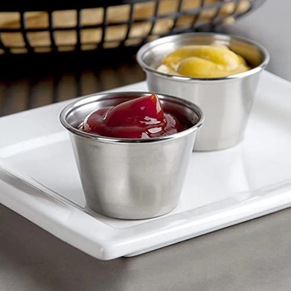 Premium-1 Pack of 10 - Premium Brushed Stainless Steel Condiment Sauce Cups Spices Pots Liquid Dips Bowls - 2.5Oz 70Ml