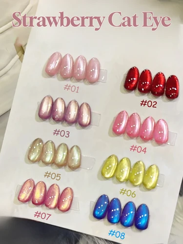 Imagen 1 del producto 1-12 unidades PSK Nuevo Esmalte de Uñas en Gel Efecto Ojo de Gato Fresa Blanqueador 2026 Súper Brillante con Cuentas de Cristal Rojas para Arte de Uñas y Uñas Rosas