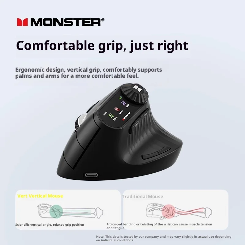 Monster M2 Max Ergonomic Vertical Wireless Mouse Dual Mode Multifunctional Knob Design Business Office Mute Mice with Display