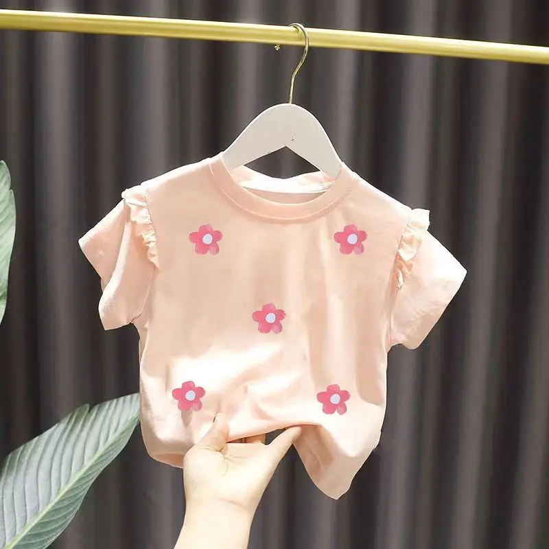 

Girls T-shirt Summer Girls T-shirt New Children's Baby Cute Flower Short-sleeved Top Little Girl Cotton Bottoming Shirt