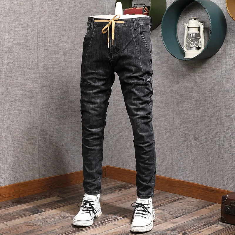 

Newly Vintage Fashion Men Jeans Loose Fit Spliced Designer Casual Wide Leg Denim Jeans Men Winter Thick Velvet Warm Harem Pants