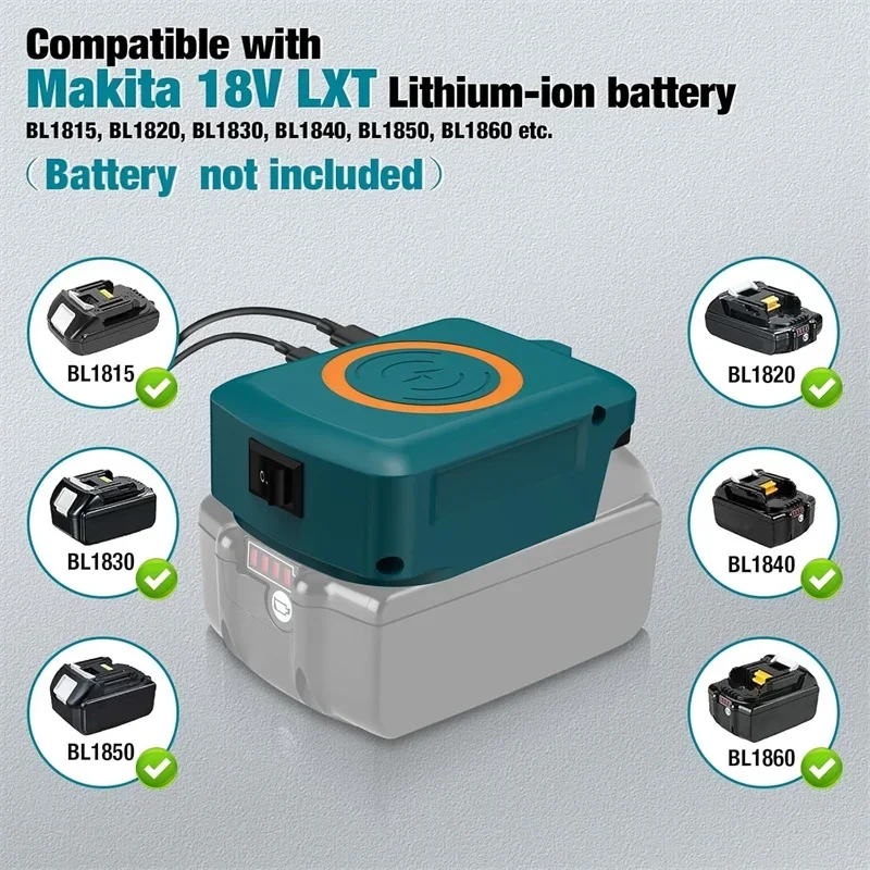 For Makita 18V Wireless Phone Charger with USB Type-C Ports Li-ion Battery Adapter for BL1840 BL1850 BL1860 Fast Charging - view 4