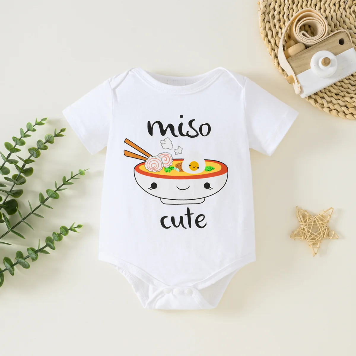 Summer Baby Boys Cute Comfortable Triangle Jumpsuit Short Sleeved Printed  A Bowl Of  Letter Print Fashionable Handsome Cute